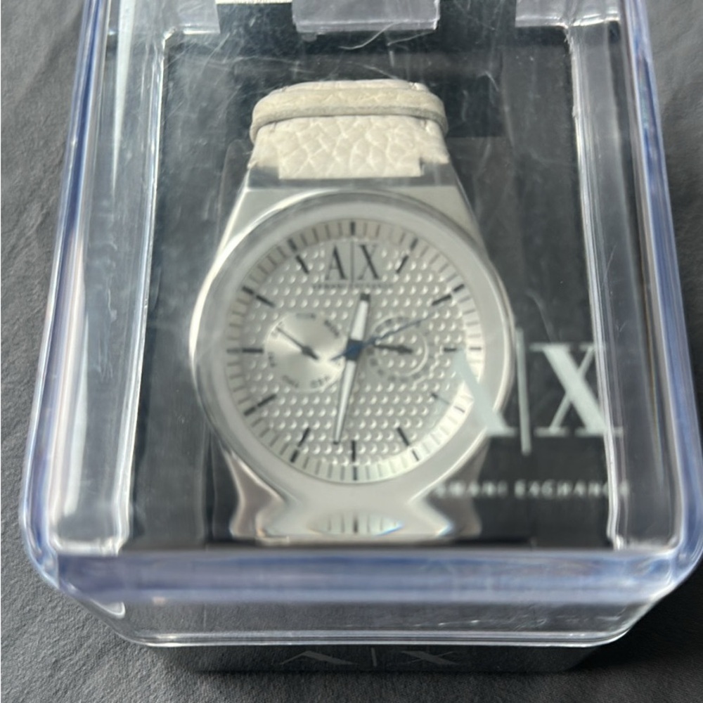 Armani Exchange Silver Dial with White Strap Watch